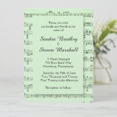 Sheet Music Green Wedding Einladung (Stehend Vorderseite)