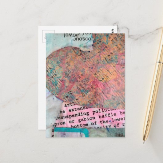 Sheet Music Heart Mixed Media Collage Postkarte (Vorderseite/Rückseite Beispiel)