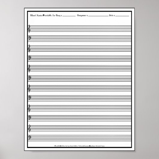 Sheet Music Manuscript Staff Line Clef Poster (Vorne)