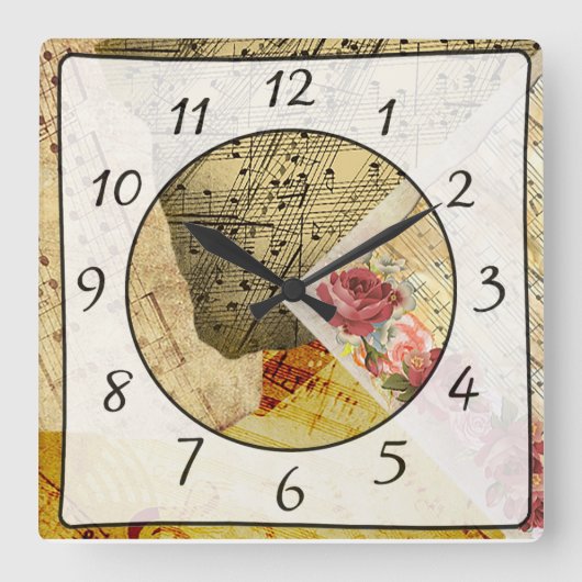 Sheet Music, Musical Notes Kitchen Quadratische Wanduhr (Vorderseite)