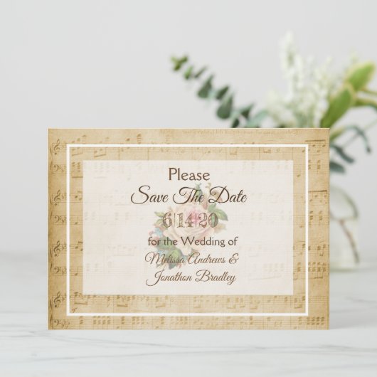 Sheet Music Pink Save the Date Einladung (Stehend Vorderseite)