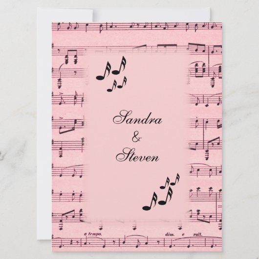 Sheet Music Pink Wedding Einladung (Rückseite)