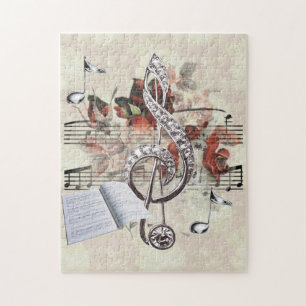 Sheet Music & Rose Silver Musiknote Puzzle