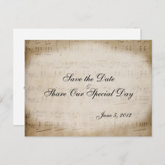 Sheet Music Save the Date Postcard Ankündigungspostkarte (Vorne/Hinten)