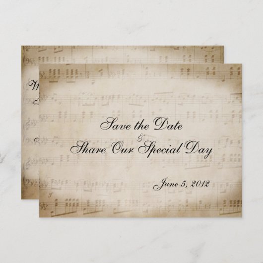 Sheet Music Save the Date Postcard Ankündigungspostkarte (Vorne/Hinten)