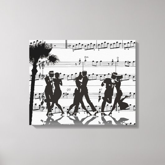 Sheet Music Silhouette Dancers Palm Tree Leinwanddruck (Vorderseite)