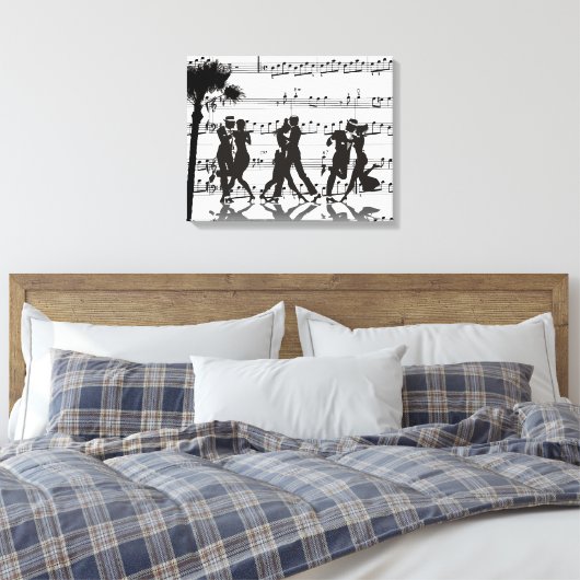 Sheet Music Silhouette Dancers Palm Tree Leinwanddruck (Insitu (Schlafzimmer))