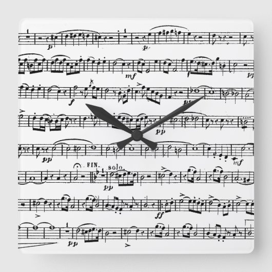 Sheet Music Square Wall Clock Quadratische Wanduhr (Vorderseite)
