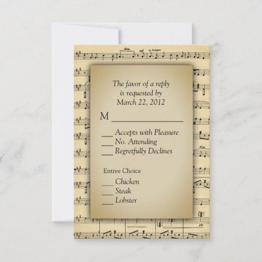 Sheet Music Theme RSVP Cards mit Menüoptionen (Vorderseite)