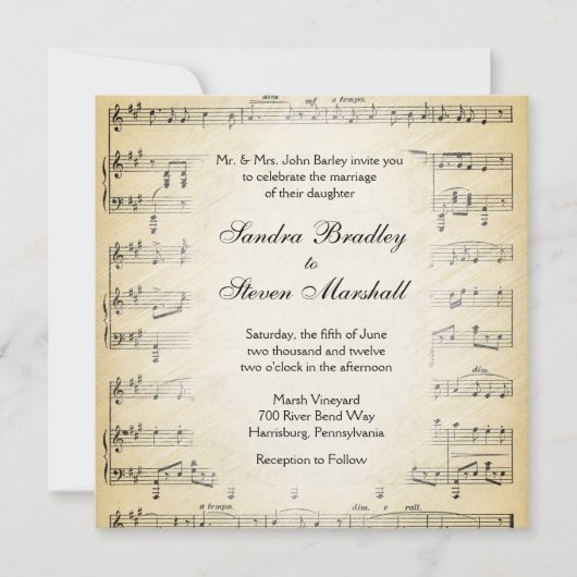 Sheet Music Theme Wedding Einladung (Vorderseite)