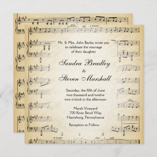 Sheet Music Theme Wedding Einladung (Vorne/Hinten)