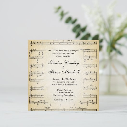 Sheet Music Theme Wedding Einladung (Stehend Vorderseite)
