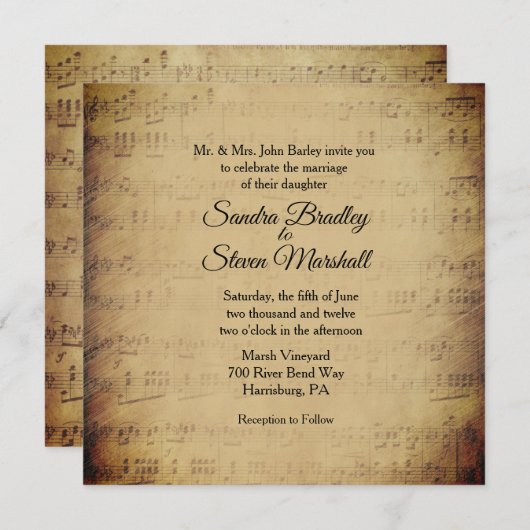 Sheet Music Theme Wedding Einladung (Vorne/Hinten)