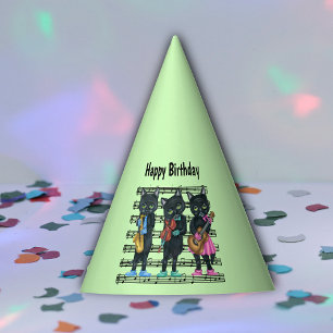 Sheet Music Three Black Cat Musicians Green Eyes Partyhütchen