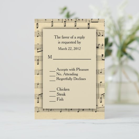 Sheet Music UAWG with Menu Choice RSVP Karte (Stehend Vorderseite)