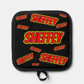 Sheffey Red Comic Schriftart Topflappen (Vorderseite)