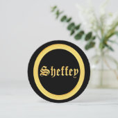 Sheffey Schriftartes - Black and Gold Monogram Einladung (Stehend Vorderseite)
