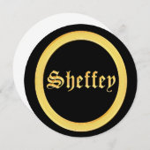 Sheffey Schriftartes - Black and Gold Monogram Einladung (Vorne/Hinten)