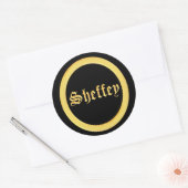 Sheffey Schriftartes - Black and Gold Monogram Runder Aufkleber (Umschlag)
