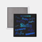 Sheffey Schriftartes - Blau auf schwarzem Magnet (Vorderseite/Rückseite)