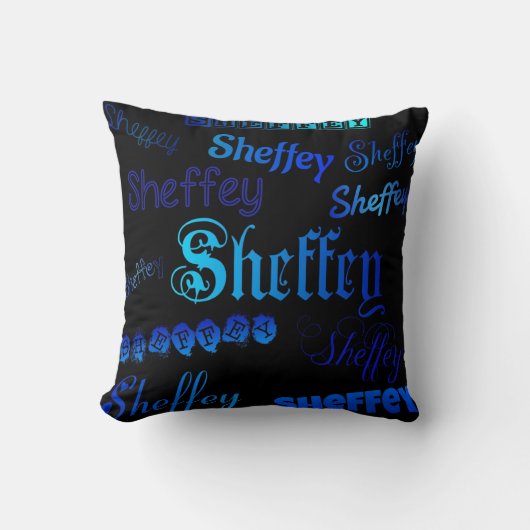 Sheffey Schriftartes - Blue on Black throw Kissen (Vorderseite)