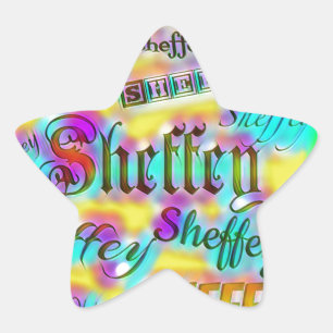 Sheffey Schriftartes - Gelber und rosa Regenbogen Stern-Aufkleber