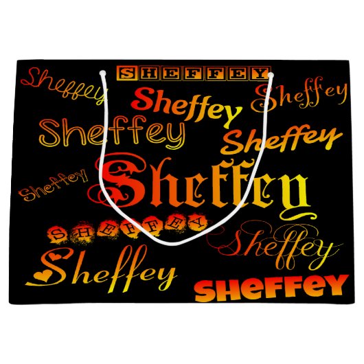 Sheffey Schriftartes - orange, rot und gelb Große Geschenktüte (Vorderseite)