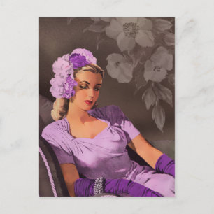 Sheila - Abend Wear der 40er Jahre in Lilac und Ta Postkarte