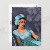 Sheila - Abend Wear in Türkis und Blau der 40er Ja Postkarte (Vorne/Hinten)