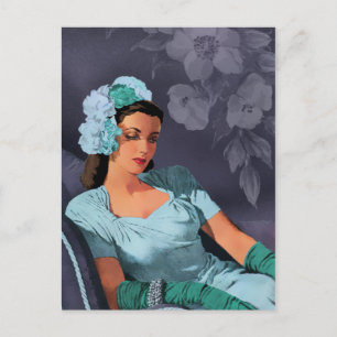 Sheila - Abendgarderobe der 1940er Jahre in Türkis Postkarte