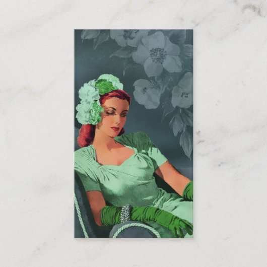 Sheila - Vierzigerjahre Abends-Abnutzung in Grünem Visitenkarte (Vorderseite)