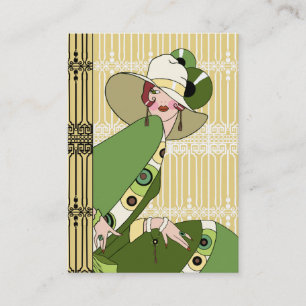 Shelby, 1920er Jahre Art Deco Lady in Gelb und Oli Visitenkarte