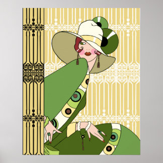 Shelby, Art-Déco-Dame der 1920er Jahre in Gelb und Poster