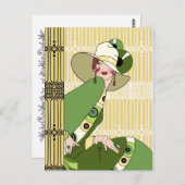 Shelby, Art-Déco-Dame der 1920er Jahre in Gelb und Postkarte (Vorne/Hinten)