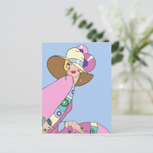 Shelby, Dame der 1920er Jahre in Blau und Rosa Postkarte (Stehend Vorderseite)