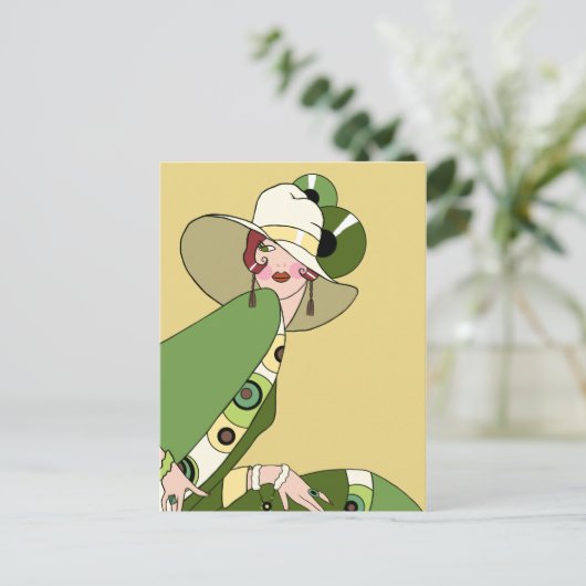 Shelby, Dame der 1920er Jahre in Gelb und Olivenöl Postkarte (Stehend Vorderseite)