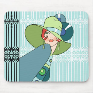 Shelby, Dame der 1930er Jahre in Aqua und Türkis Mousepad