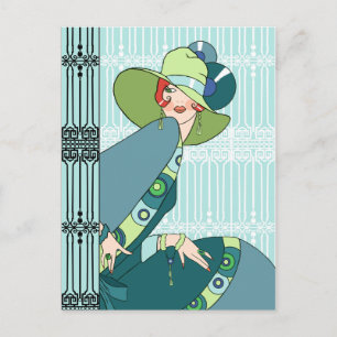 Shelby, Dame der 1930er Jahre in Aqua und Türkis Postkarte