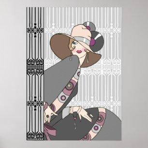 Shelby, Dame der 1930er Jahre in Grau und Rose Poster