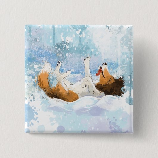 Sheldon der Sheltie spielt im Schnee Button (Vorderseite)