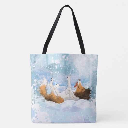 Sheldon der Sheltie spielt im Schnee Tasche (Vorderseite)