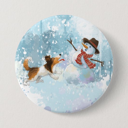 Sheldon der Sheltie und der Schneemann Button (Vorderseite)