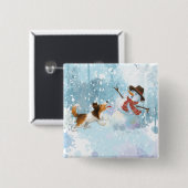 Sheldon der Sheltie und der Schneemann Button (Vorne & Hinten)
