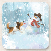Sheldon der Sheltie und der Schneemann Getränkeuntersetzer (Vorderseite)