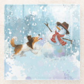 Sheldon der Sheltie und der Schneemann Glasuntersetzer (Vorderseite)