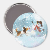 Sheldon der Sheltie und der Schneemann Magnet (Vorderseite/Rückseite)