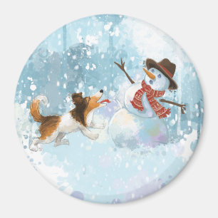 Sheldon der Sheltie und der Schneemann Magnet