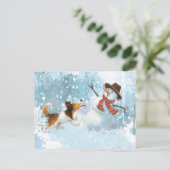 Sheldon der Sheltie und der Schneemann Postkarte (Stehend Vorderseite)