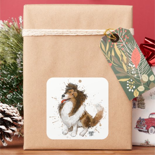 Sheldon die Sheltie Quadratischer Aufkleber (Feiertag)