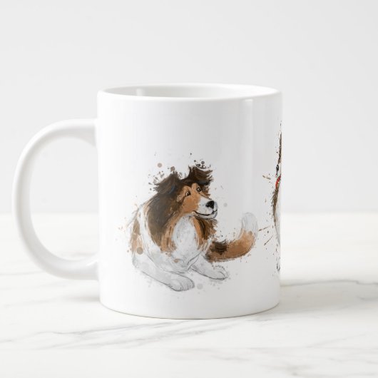 Sheldon the Sheltie Drei Posen Jumbo-Tasse (Links)